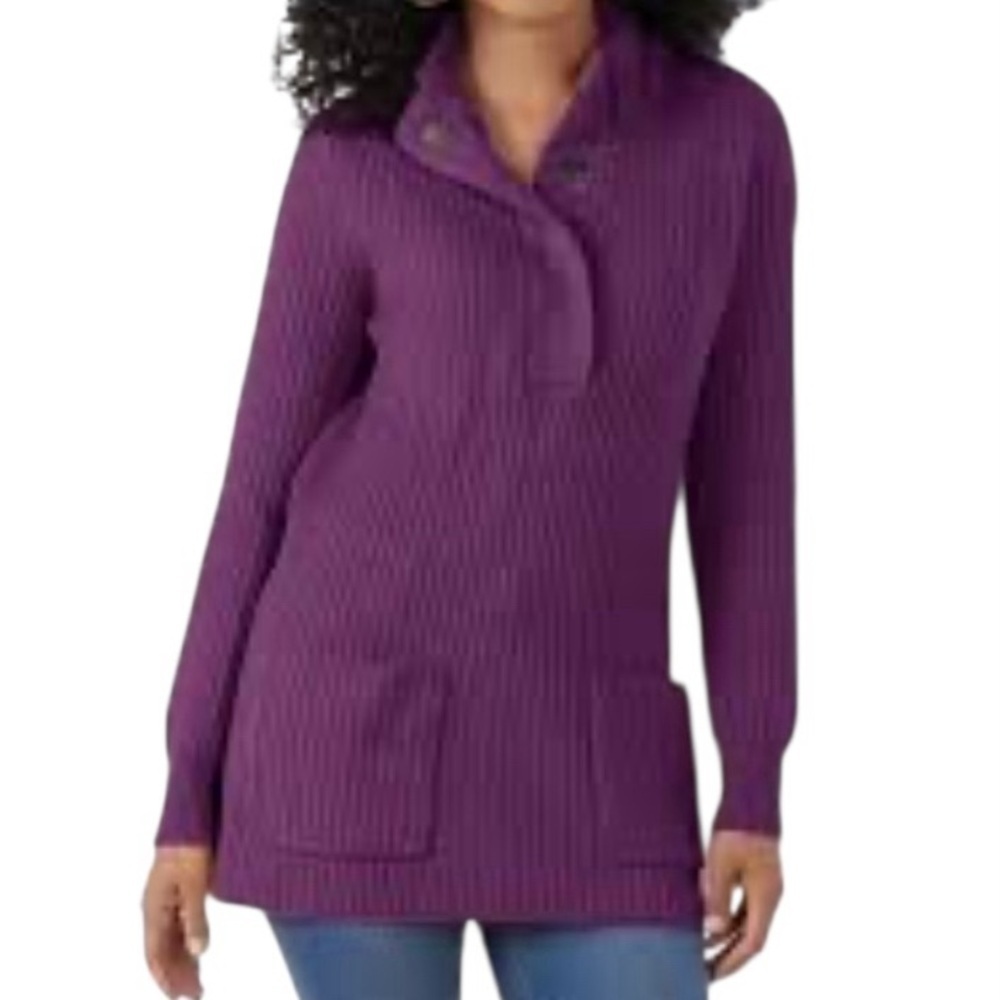 Soft Surroundings Highland Tunic Sweater Purple Relaxed-fit Chunky Ribbed Knit
